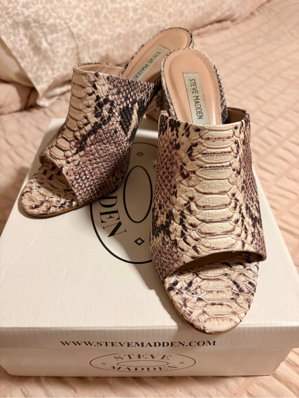 Steve Madden Beige Snake-Print Open-Toe Mule